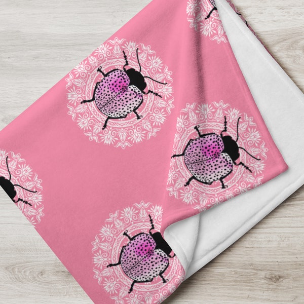 Pink Lady bug Ultra-soft Throw Blanket 50"x60", lady birddesign, Bug lovers, Insect lover, beetle throw blanket, Ladybug mandala throw