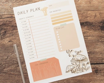 Daily plan printable, instant download, planner, to do list, printable planner, daily schedule, Fungi theme