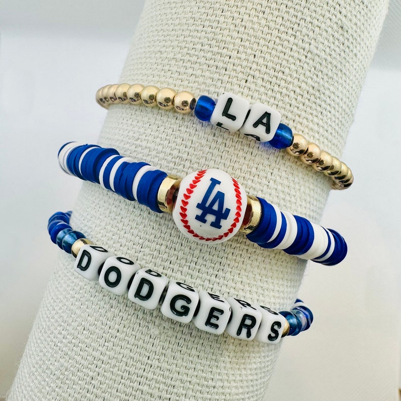 Dodgers-Inspired Baseball Bracelets, Game Day Cheer Jewelry, Personalized Stackable image 1