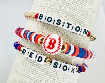 Red Sox-Inspired Baseball Bracelets, Gameday MLB Cheer Jewelry, Personalized + Stackable