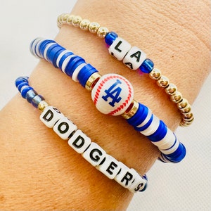 Dodgers-Inspired Baseball Bracelets, Game Day Cheer Jewelry, Personalized Stackable image 2
