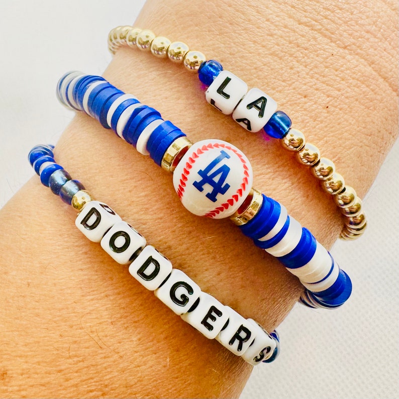 Dodgers-Inspired Baseball Bracelets, Game Day Cheer Jewelry, Personalized Stackable image 2