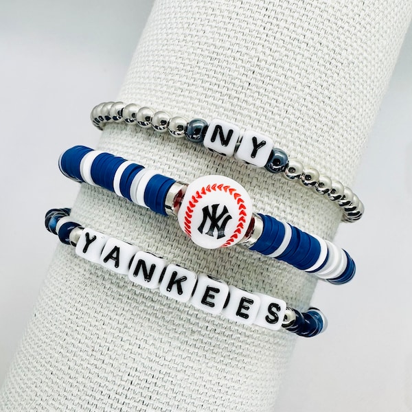 NY Yankees-Inspired Baseball Bracelets, Gameday MLB Cheer Jewelry, Personalized + Stackable