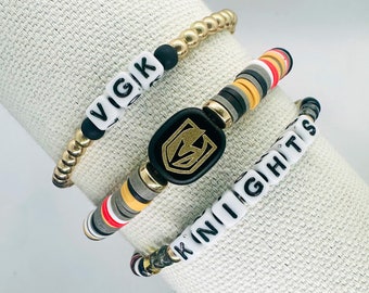 Las Vegas Golden Knights-Inspired Hockey Bracelets, Gameday NHL Cheer Jewelry, Personalized + Stackable