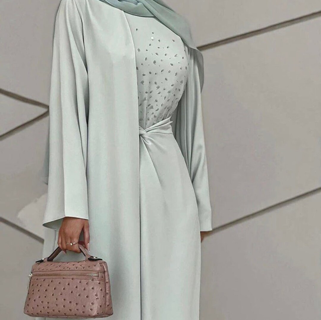 Winter Fall Thick Knitted 3 Pieces Set Abaya Dress Set With Vest And Skirt #25M010
