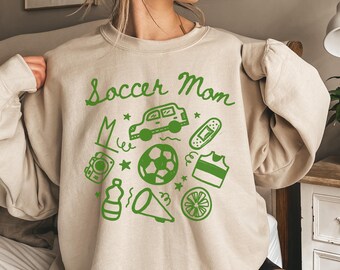 Soccer mom sweatshirt, doodle style, soccer coach gift, cheer mom, football game day shirt, cheer mom, mama crewneck sweatshirt, momma gift