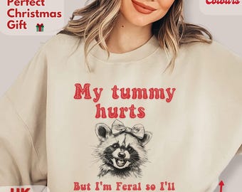 My tummy hurts sweatshirt, raccoon shirt, funny feral, chronic illness gift, endometriosis, fibromyalgia, tummy ache survivor, get well soon