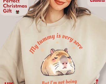 My tummy is sore sweatshirt, capybara funny shirt, tummy ache survivor, chronic illness gift, POTS, fibromyalgia, endometriosis, ironic gift