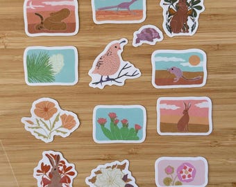 Desert Animal Sticker Bundle for Journaling Botanical Decal for Laptop Floral Waterbottle Sticker for Nature Lover Gift Southwest Style