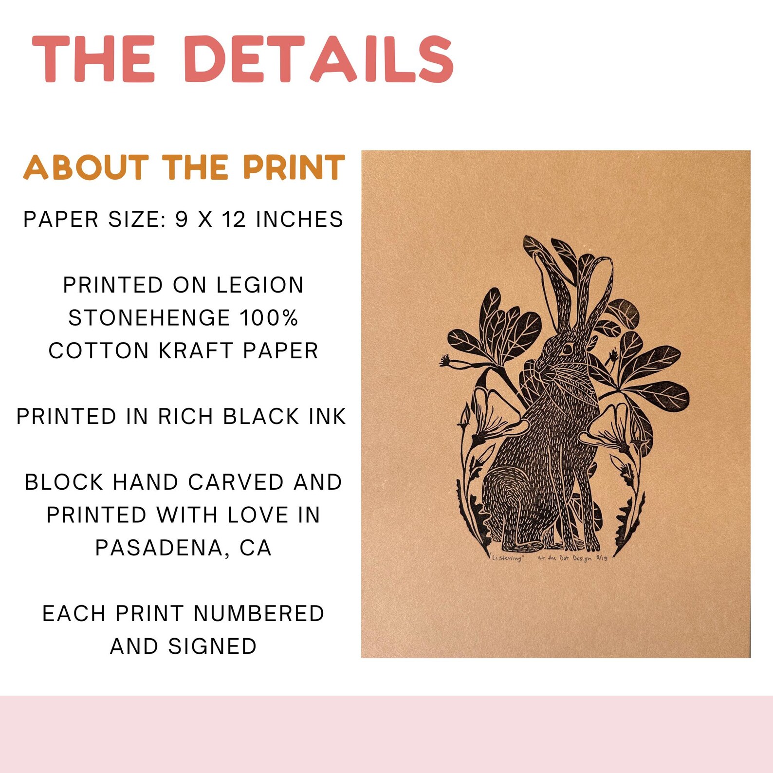 Jack Rabbit Nursery Wall Art Linocut Print Botanical Gift for Nature ...