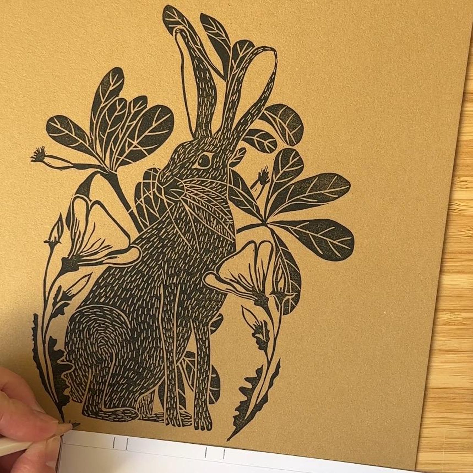 Jack Rabbit Nursery Wall Art Linocut Print Botanical Gift for Nature ...