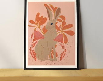 Woodland Rabbit Wall Art Nursery Wall Decor Animal Wall Art Baby Room Nature Print for Nursery Bunny Print Woodland Theme Wall Decor Home