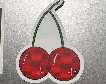 Cherry Disco/Mirrorball Sticker- red cherry sticker Hydroflask sticker Laptop sticker