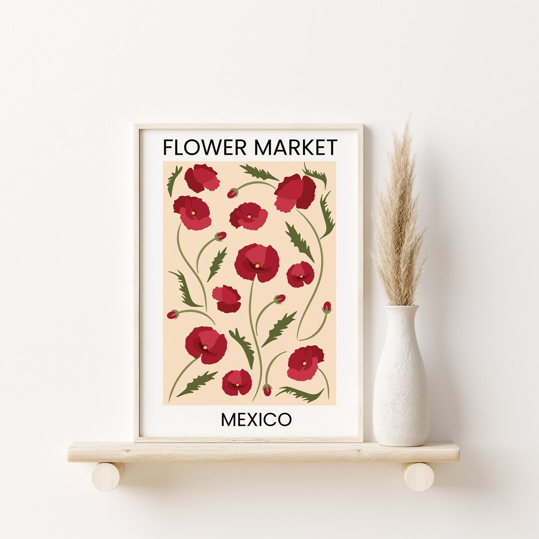 Red Flower Poster Flower Wall Art Print Botanical Poster Etsy