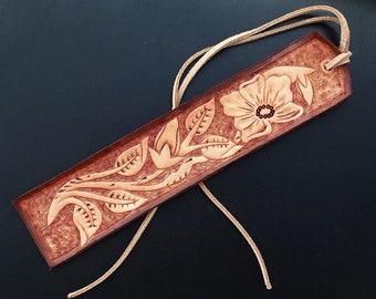 Hand-tooled Leather Bookmark, Floral Leather Pattern