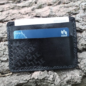 Cartera de tarjeta de cuero, cartera minimalista estilo policía táctico, clip de dinero de vaquero occidental, pliegue de billete de tejido de cesta hecho a mano