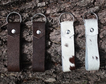 Leather Hair-On Cowhide Keychains, Genuine Handmade Leather Key Fob Wristlet