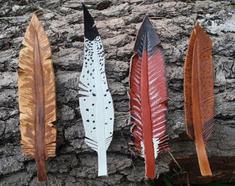 Hand-tooled Leather Feathers, Hand-Painted Bookmarks, Handmade Feather Decoration