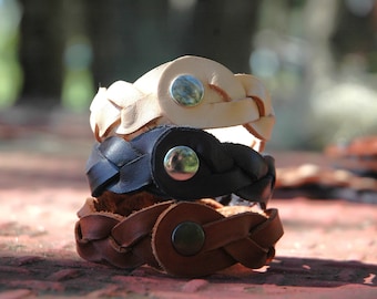 Handmade Braided Leather Bracelet, Mystery Braid Cuff