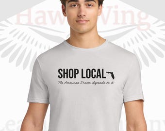 Shop Local (Florida) Unisex, Adult Men's T-shirt, American Dream Tee, Light Gray