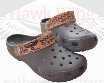 Leather Croc Straps, Handmade Basketweave Tooling, Shoe Accessory