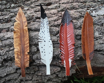 Hand-tooled Leather Feathers, Hand-Painted, Bookmarks, Handmade Feather, Decoration, Bohemian, Hat Decor, Accessory, Hat Band, Saddle Decor