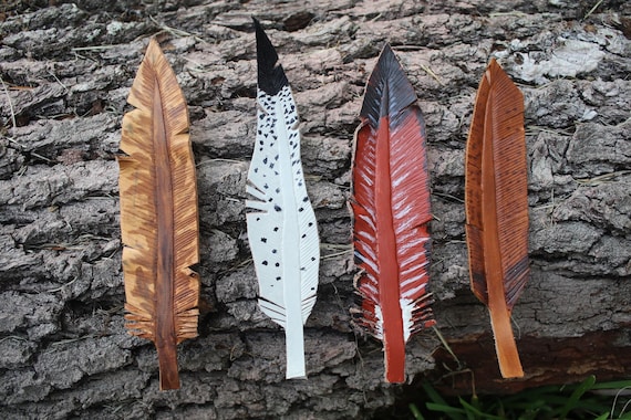 Hand-tooled Leather Feathers, Hand-Painted, Bookmarks, Handmade Feather, Decoration, Bohemian, Hat Decor, Accessory, Hat Band, Saddle Decor