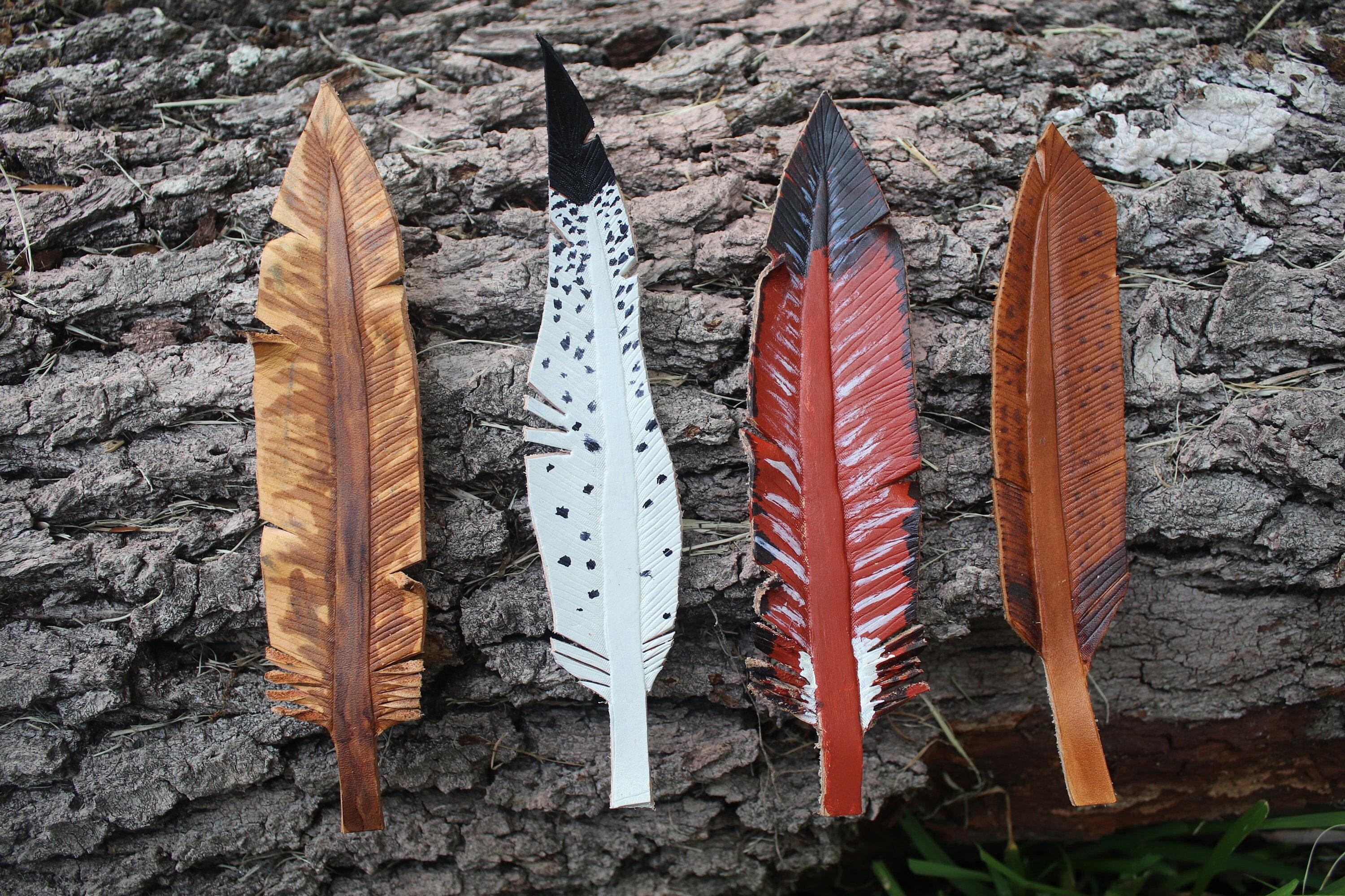 Hand-tooled Leather Feathers, Hand-painted, Bookmarks, Handmade Feather ...