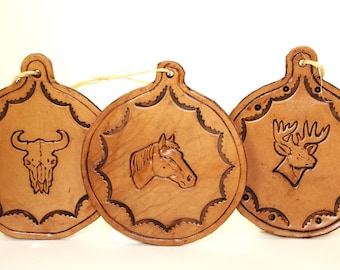 Handmade Leather Christmas Ornament, Custom Holiday Decoration