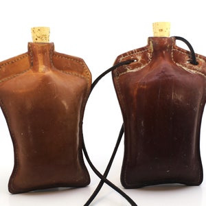 Leather Costrel Bottle, Handmade Beeswax Canteen Flask, Leather Water Bottle Pouch