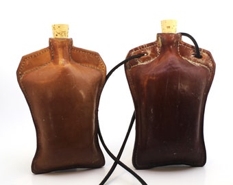 Handmade Leather Costrel Bottle, Beeswax Canteen Flask