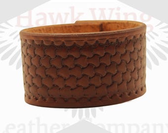 Leather Basket Weave Cuff, Handmade Scale Band, Leather Knotwork Woven Bracelet