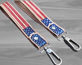 Cordón de cuero con cierre, pulsera con bandera estadounidense, accesorio patriótico de cuero hecho a mano