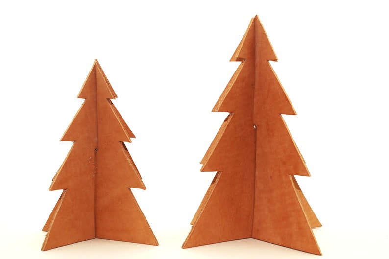 Leather Christmas Tree set of 2, Handmade Christmas Decoration, Evergreen Pine Tree, 100