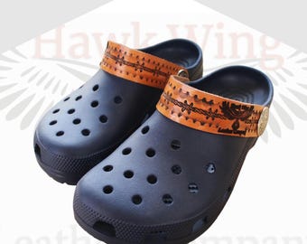 Leather Croc Straps, Handmade, Shoe Accessory, Concho, Barbed-Wire, Western Design
