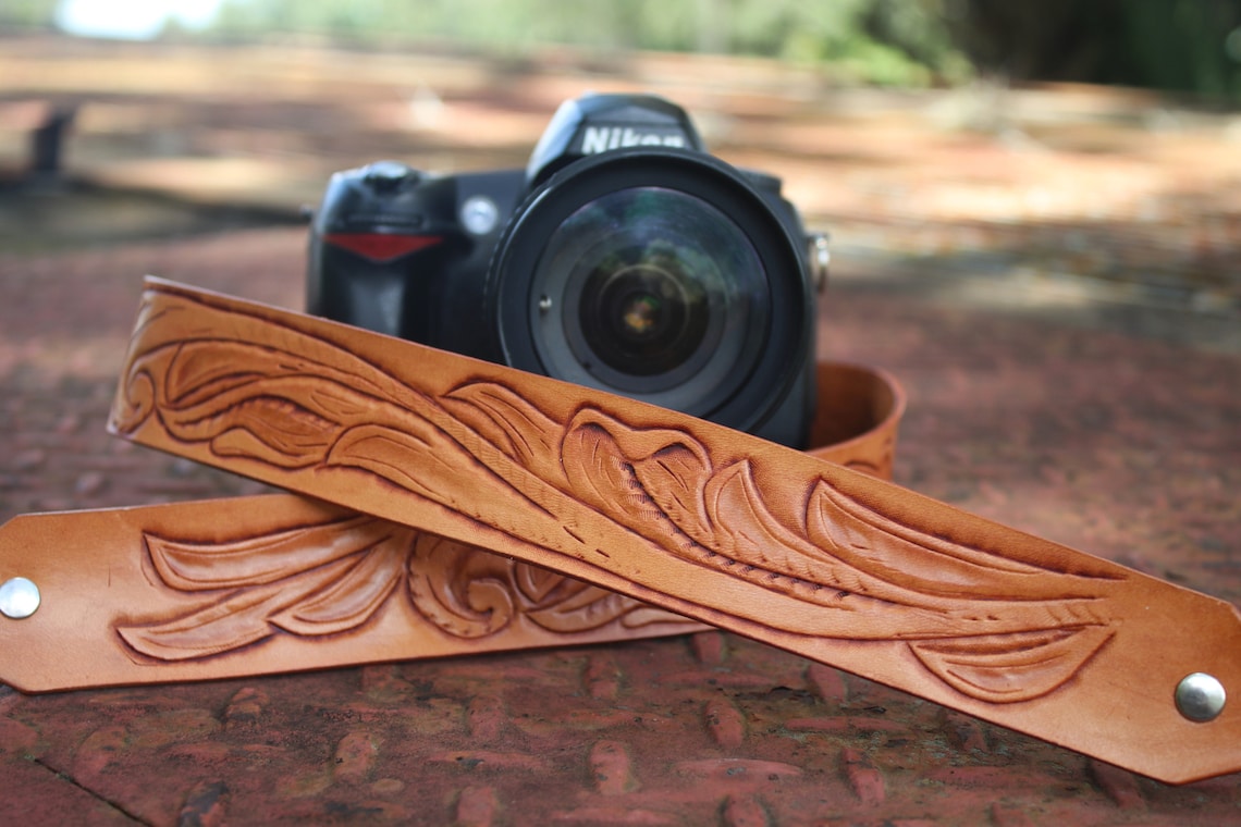 Hand-tooled Leather Camera Strap, Floral Western Pattern Carved Camera ...