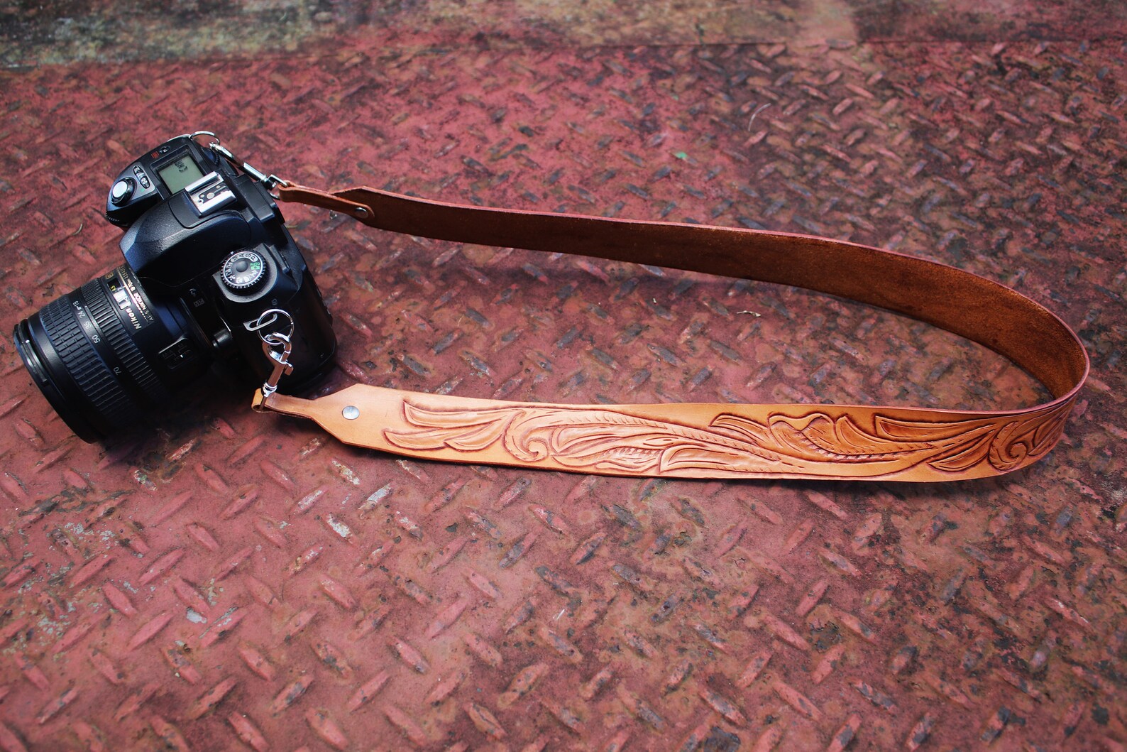 Hand-tooled Leather Camera Strap, Floral Western Pattern Carved Camera ...