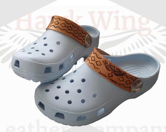 Leather Croc Straps, Handmade Shoe Accessory with Concho, Retro Diamond Pattern