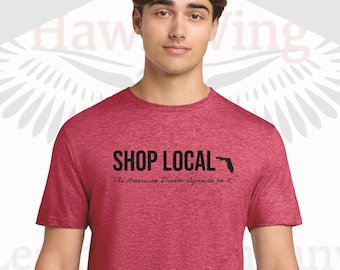 Shop Local (Florida) Unisex, Adult Men's T-shirt, American Dream Tee, Heather Red