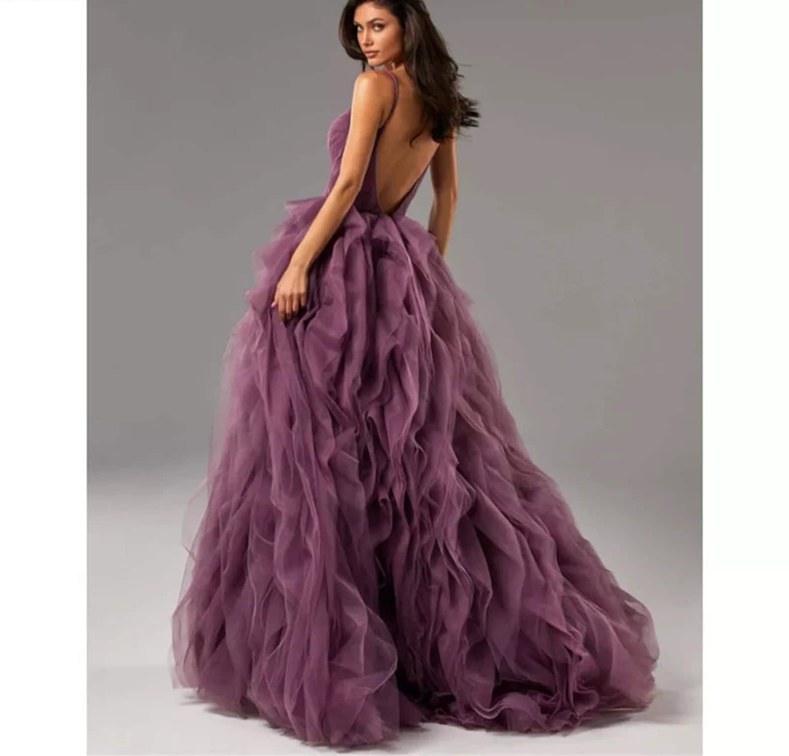 Black Tulle Sequin Tiered Long Gown with Spaghetti Straps VK23101104