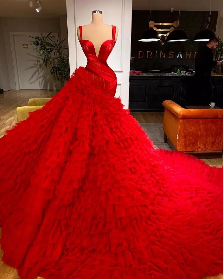 Red Capet Gown Formal Event Dress Tulle Dress Asymmetric - Etsy