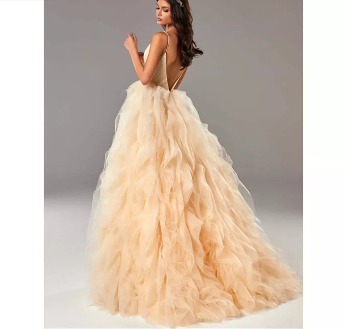 Full-length Spaghetti Straps Chiffon Gown Taupe