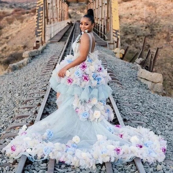 3D Tulle Dress Floral Tulle Gown High low Tulle Gown Cinderella