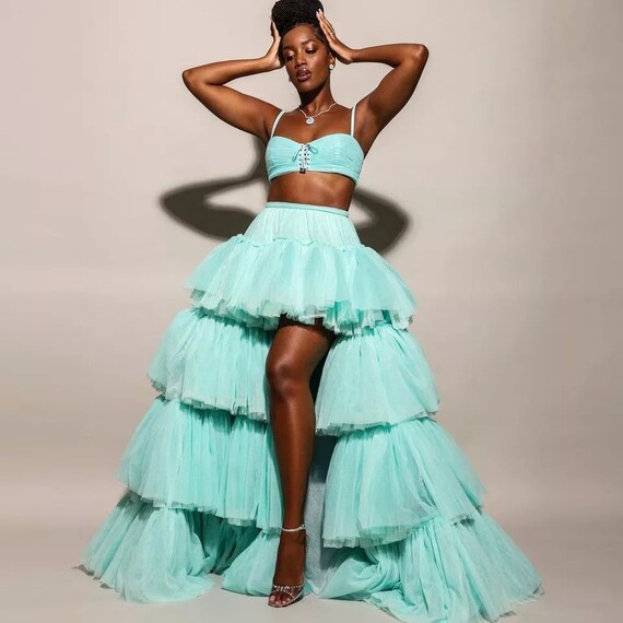 Luxury High-Low Tiered Tulle Skirt, Bridal Shower Skirt, Baby Shower Skirt, Birthday Skirt, Asymmetry Skirt, Prom Skirt, Model Shoot Skirt