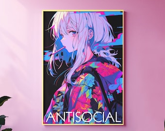 Antisocial Vaporwave Anime Matte/Satin Poster, poster artistico da parete e s t h e t i c, arredamento estetico Kawaii, regalo per lei, regalo per lui