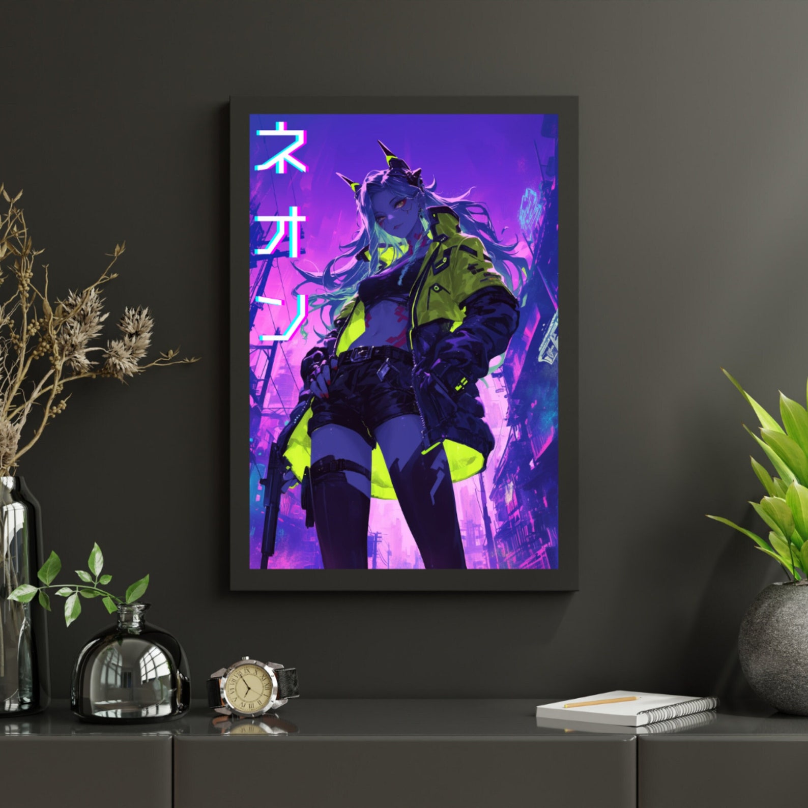 Neon Green Cyberpunk Matte/satin Anime Poster, Futuristic Cityscape ...