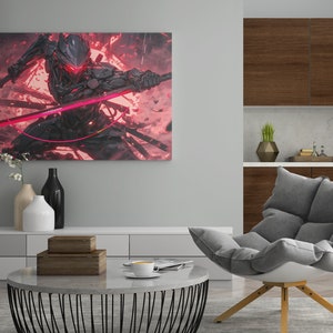 Arte de pared Cyborg Ninja, cartel ciberpunk único, cartel mate horizontal cibernético para hogares que marcan tendencia, obras de arte de ciencia ficción, decoración asiática del hogar