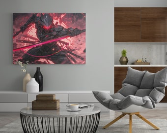 Cyborg Ninja Wandkunst, einzigartiges Cyberpunk-Poster, Kybernetisches horizontales mattes Poster für trendsetzende Häuser, Sci-Fi-Kunstwerk, asiatisches Wohndekor