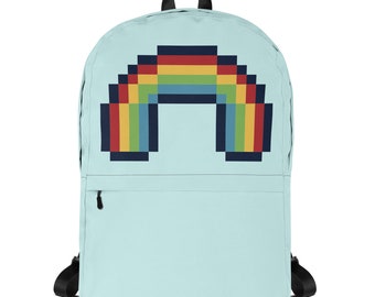 Pixel Rainbow Rucksack – Hellblau, H 16" (42 cm), B 12" (31 cm), T 3" (10 cm) von b. bfloore