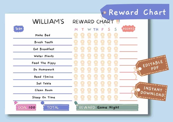 Printable and Editable Reward Chart Chore Chart Instant - Etsy